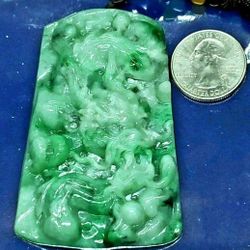 Burmese icy Type A Jadeite Jade Pendant Lucky Imperial Dragon.