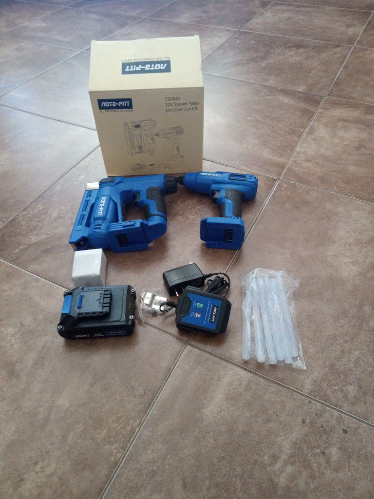 New AOTE-PITT 20V 2.0Ah Electric Stapler, Cordless Brad Nailer And Glue Gun kit