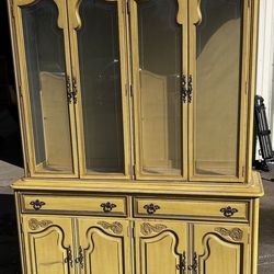 Vintage China Cabinet Hutch – Solid Wood – Farmhouse