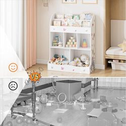 Toy Storage Organizer with Bookcase, Kids Bookshelf, Toy Storage Storage Cabinet with Cubbies and Bookshelf for Children's Room, Playroom, Hallway, Ki
