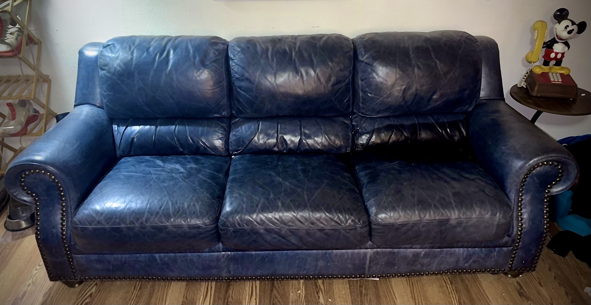 Midnight Blue leather Chesterfield-Style sofa