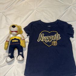 Denver Nuggets toddler girl shirt and Rocky the mascot plush