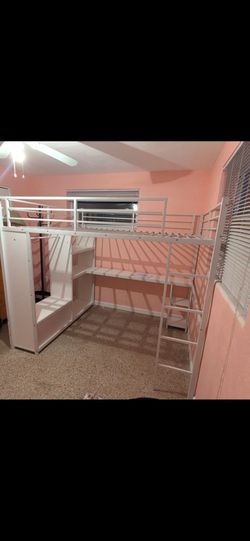 White metal Bed frame queen loft style