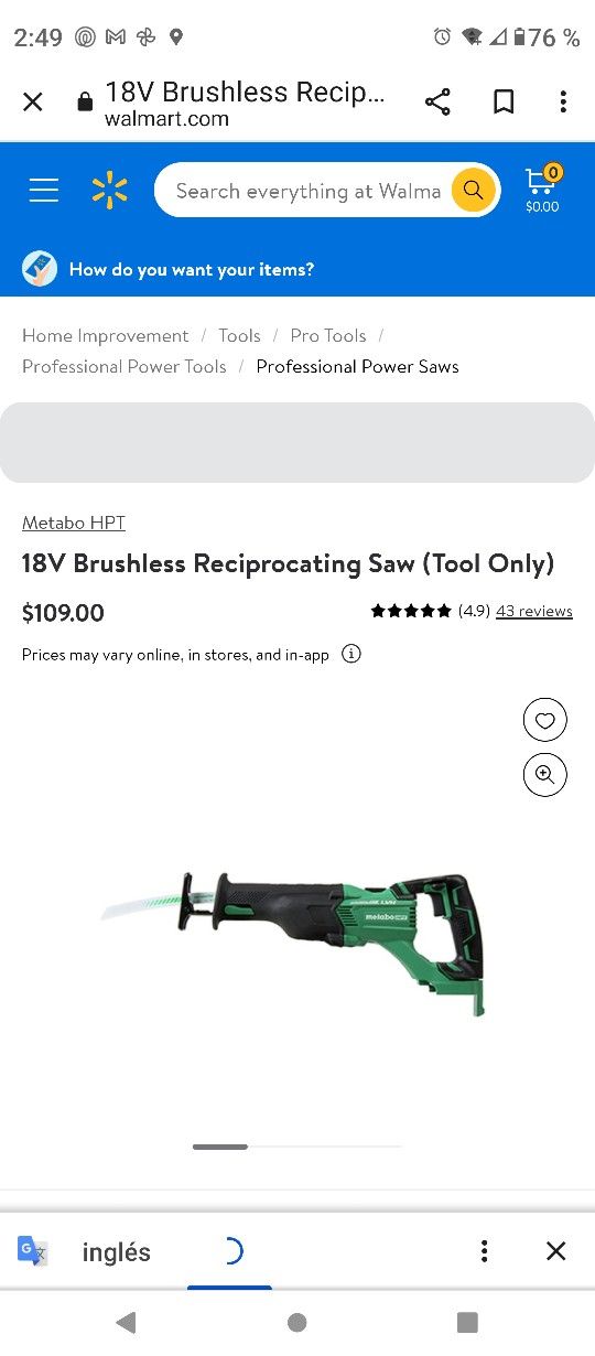 Metabo 18 V Sawsall $80