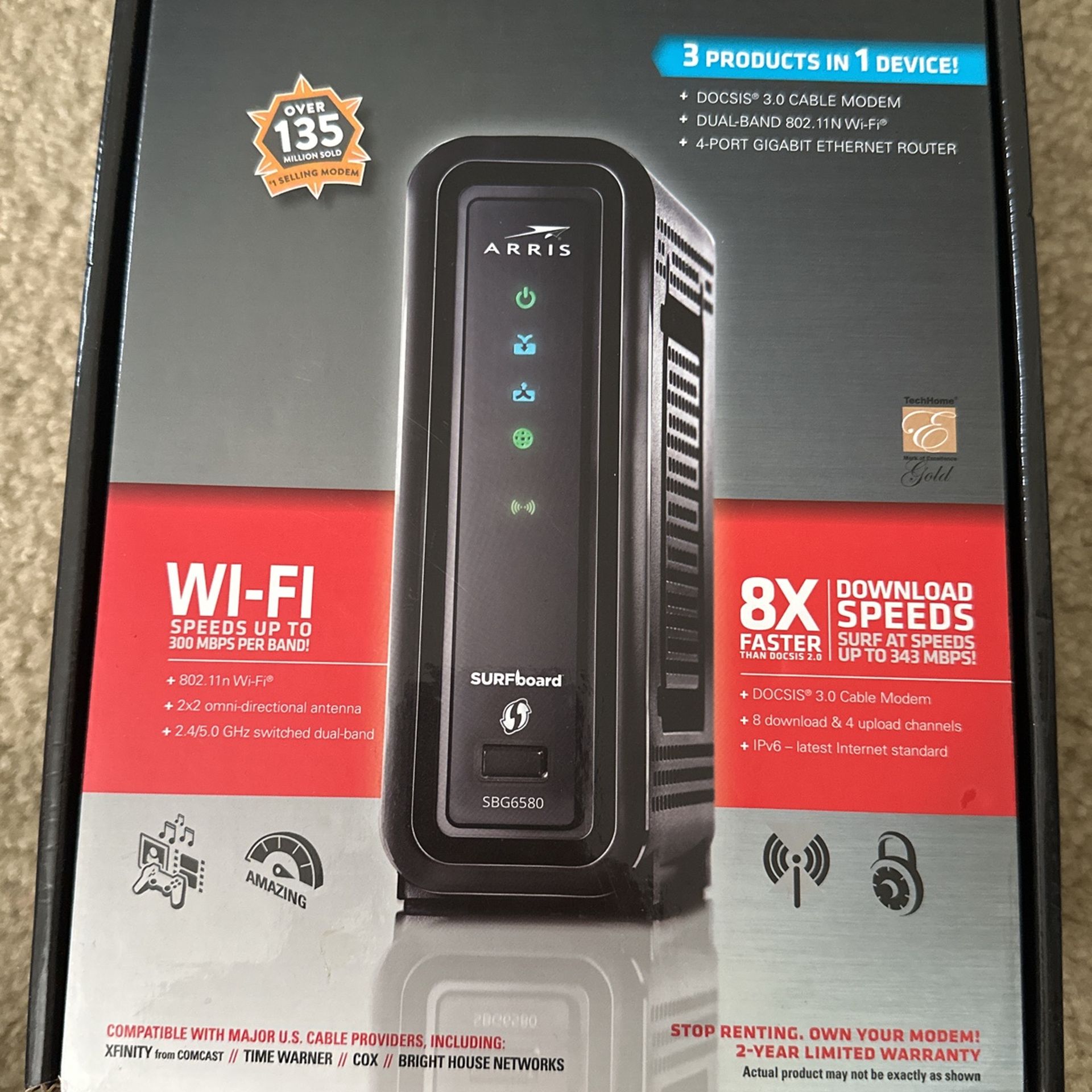 Surf Board Cable Modem & WiFi Router, N300|300 Dual Band
