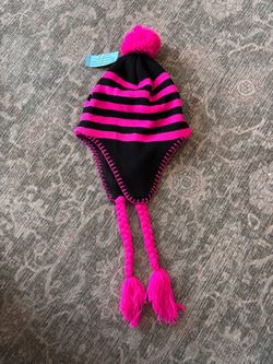 Cute winter hat, hot pink striped
