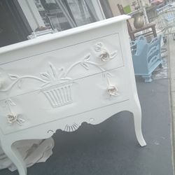 Girly French Modern Shabby Chic Large Nightstand End Table TV Stand With Porcelain Rose Knobs