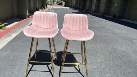 Set of 2 Blush Pink Velvet Counter Stools with Gold Metal Legs