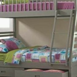 BUNK BEDS Twin Over Full Bunk Bed In Grey FREE MATTRESSES