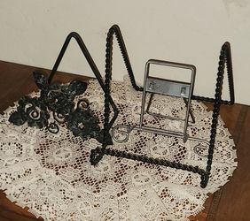 X3 VINTAGE METAL PICTURE EASEL PLATE FRAME COOKBOOK BOOK HOLDER STAND BLACK SILVER FLORAL TABLETOP DECOR DESK RUSTIC DISPLAY SET