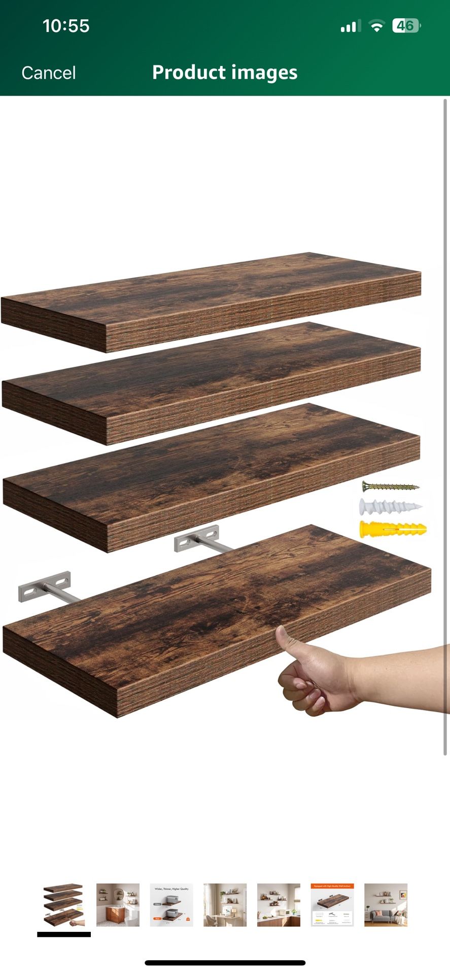 16’’Rustic Brown Floating Shelves for Wall Set of 4,Rustic Wood Shelf for Room Decor/Storage/Display,Small Bookshelf,Wall Mounted Hanging Shelves for