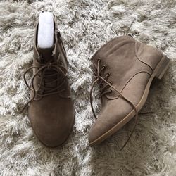 Tan Suede Lace Up Booties