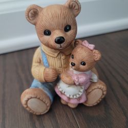 Homco Father and Daughter Bears Figurine Porcelain Bisque #1444 Vintage 1980s