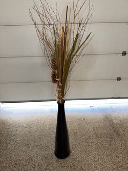 Black glass floor vase