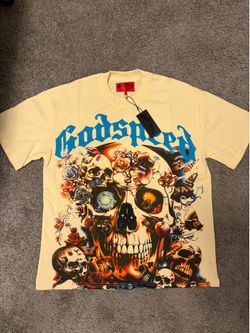 Beige Godspeed skull tee shirt
