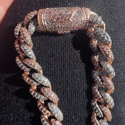 Diamond Cuban Necklace in Rose/White Gold