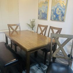 4 Chairs With Bench Dining Table