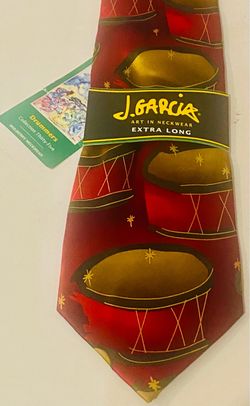 J. Garcia Mens Extra Long Tie Red Silk Drummers Collection 35 Grateful Dead New