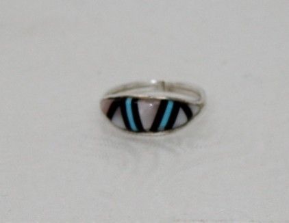 Native American Sterling Turquoise, Onyx, M.O.P Mosaic SM Ring