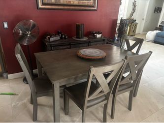 Dining table grey with chairs and bench