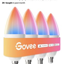 Govee E12 Led Bulb, Smart Light Bulbs Work with Matter, Alexa, Google Assistant, WiFi Candelabra Bulbs 40 Watt Equivalent, RGBWW Color Changing Light 