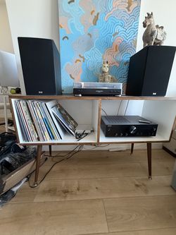 LindenAvenueNorth Handmade Walnut-Stain Record Cabinet — Mid-Century Style