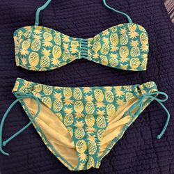 Brand new size XL Beach Stop Pineapple Print Teal/Yellow Bikini 
