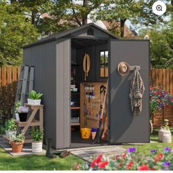 Patiowell 4' x 6' Outdoor Storage Shed with Floor, Plastic Shed Outside Resin Tool Shed with Window and Lockable Door for Backyard Garden Patio Lawn, 