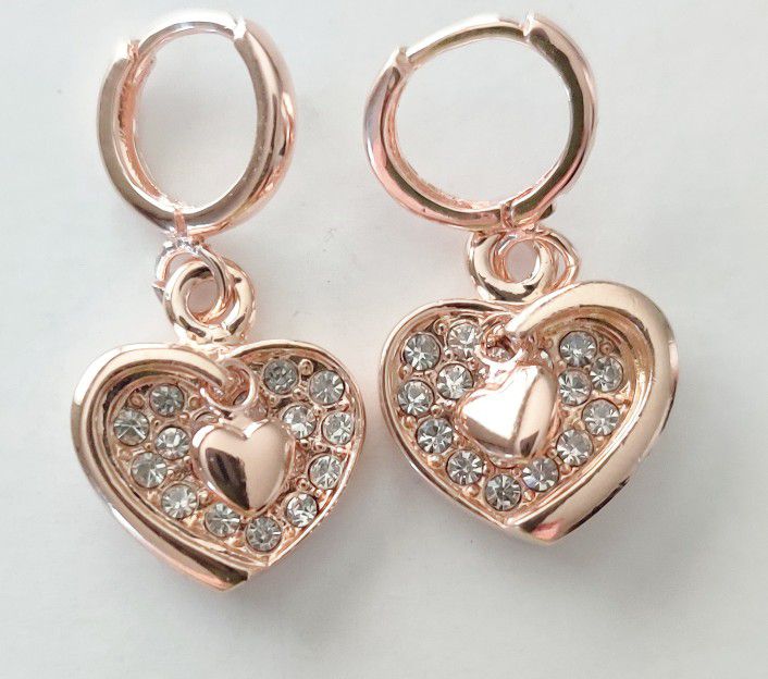 18 Karat Rose Gold Plated Earrings With Crystals From Italy (Lowered Price)