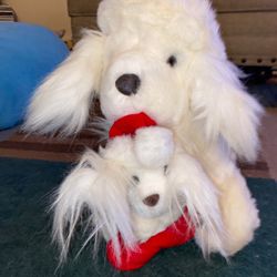Vintage 1988 Mama/Papa and Detachable Baby Christmas Dogs Plush 