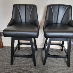Swivel Bar Stools with Backs, 26" Counter Height Bar Stools Set of 2, Modern PU Leather Extra Upholstered Counter Barstools with Square Solid Wood Leg
