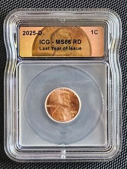 2025-D 1 Cent (penny) MS66 RD Last Year of Issue