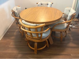 Gorgeous Vintage Midcentury Rattan Dining Table with Chairs