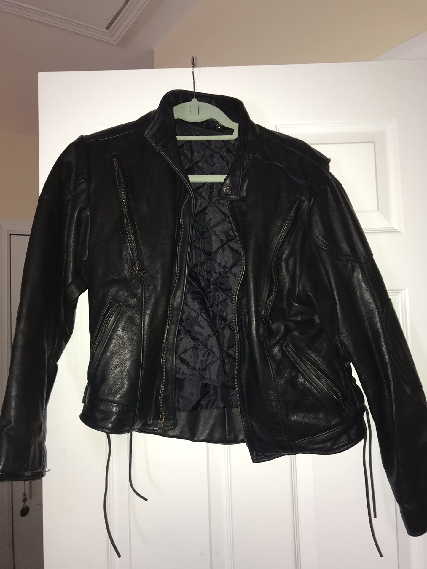 Women’s petite leather motorcycle jacket