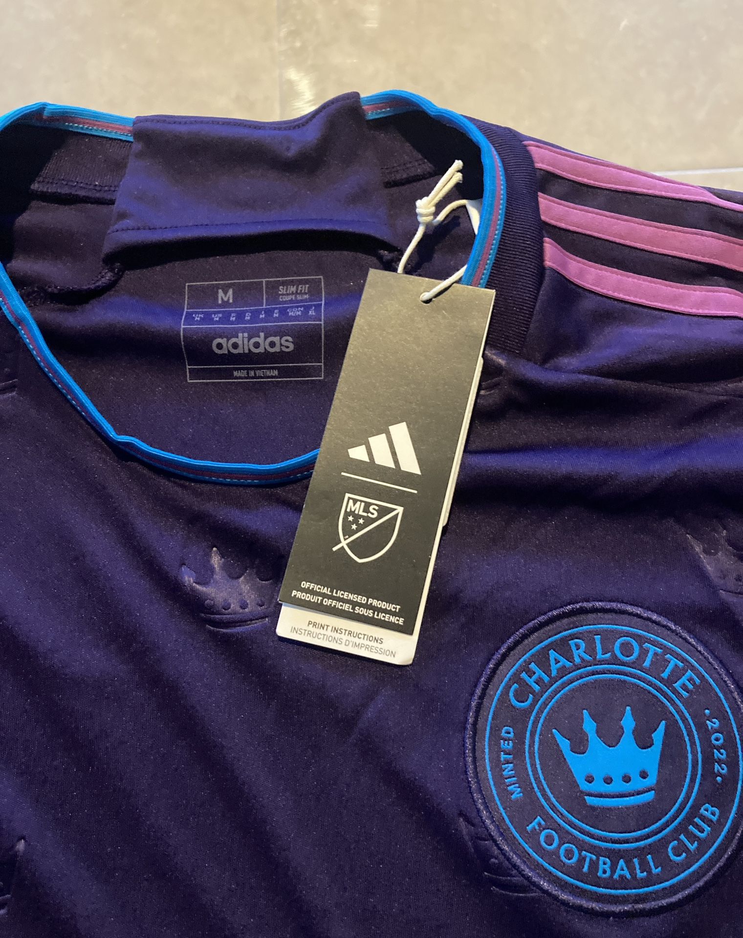 Adidas HI1848 Men’s Medium Charlotte FC Authentic Purple MLS Soccer Jersey