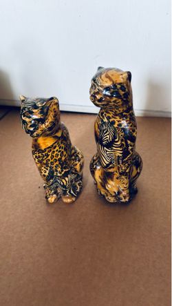 Ceramic Leopard Figurines Set of Two