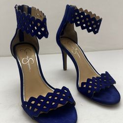 JESSICA SIMPSON  Cobalt Blue Eyelet Suede Open Toe Sileto Heels Women’s- Size 7.5 