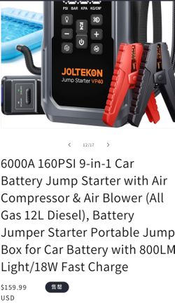 Joltekon 6000A 160PSI battery starter compressor - New, down from $160