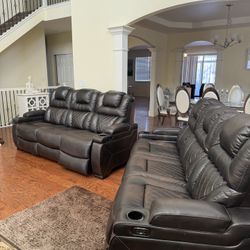 Leather Sofa with Recliner Seats
