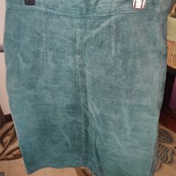 Green Leather Suede Skirt 1990s Vintage Size 16