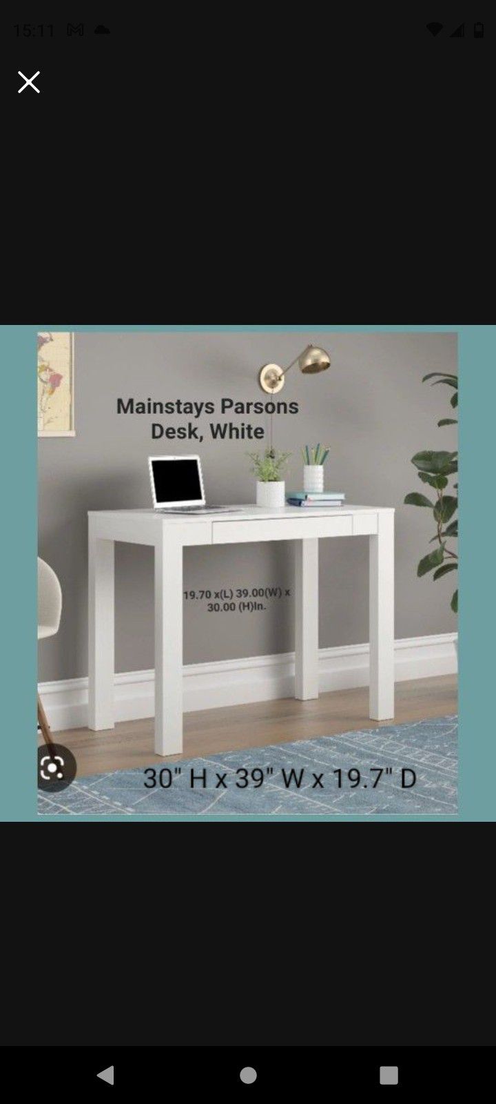 Brand New  Mainstay Parsons Writting Desk White With Drawer