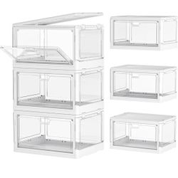 Clear Storage Bin with Lid 3 Pack 【Stackable & Sturdy】 Plastic Multifunctional Folding Storage Bins for Bedroom, Living Room, Study,Room, 23 QT Foldin