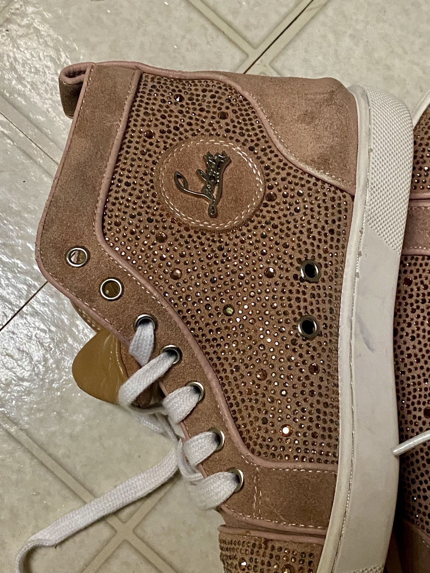 Prelove Christian Louboutin High Top Leather Swarovski Light Rose Gold Suede Pink High Top