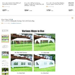 10×20×8 canopy tent with windows and sides