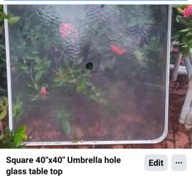 Glass table top 40"x40" with umbrella hole