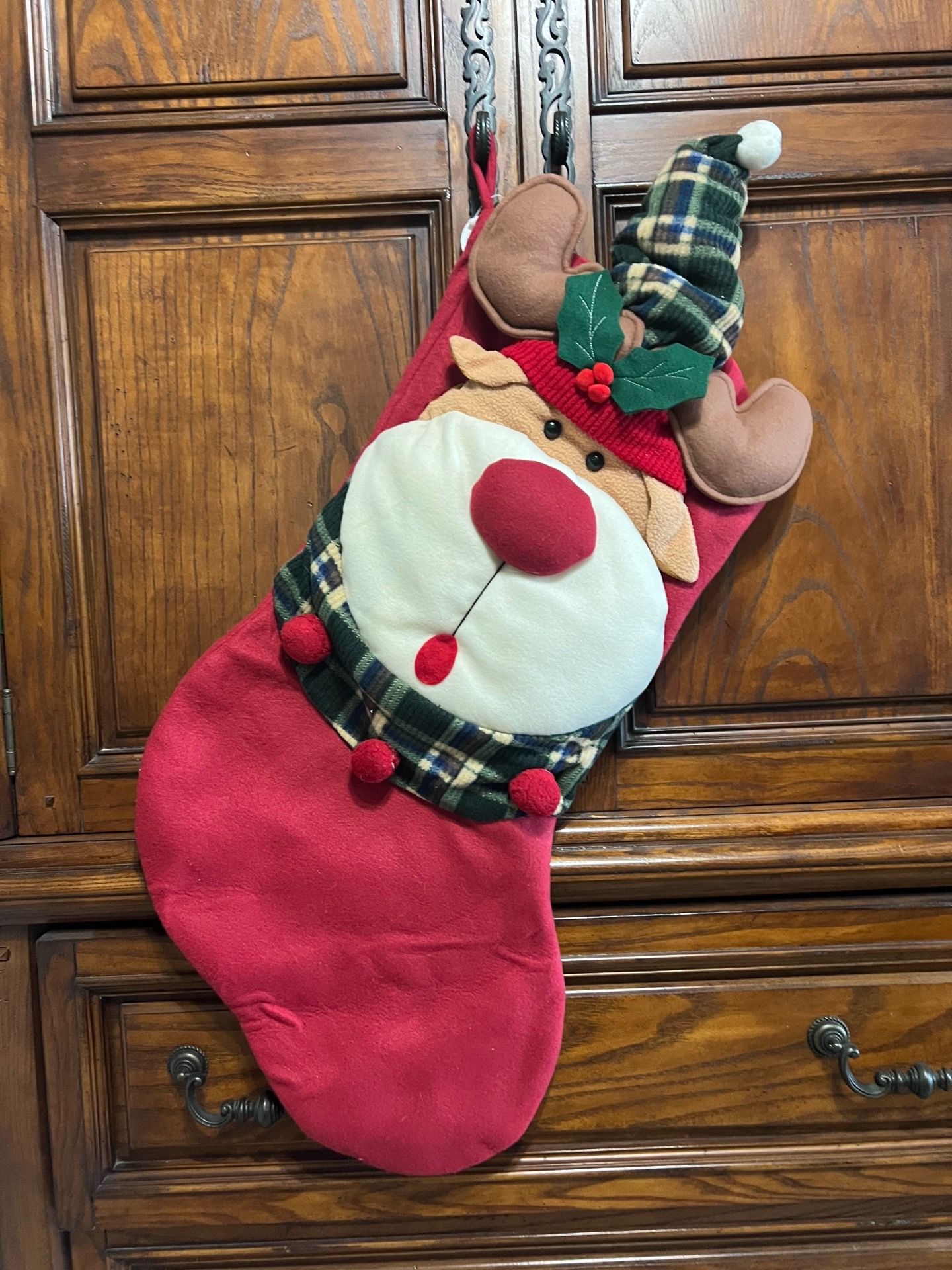 Large, Rustic Moose/Reindeer Christmas Stocking – Lodge Style
