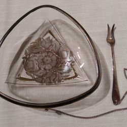 George Briard Serving Dish with Silver Plated Fork