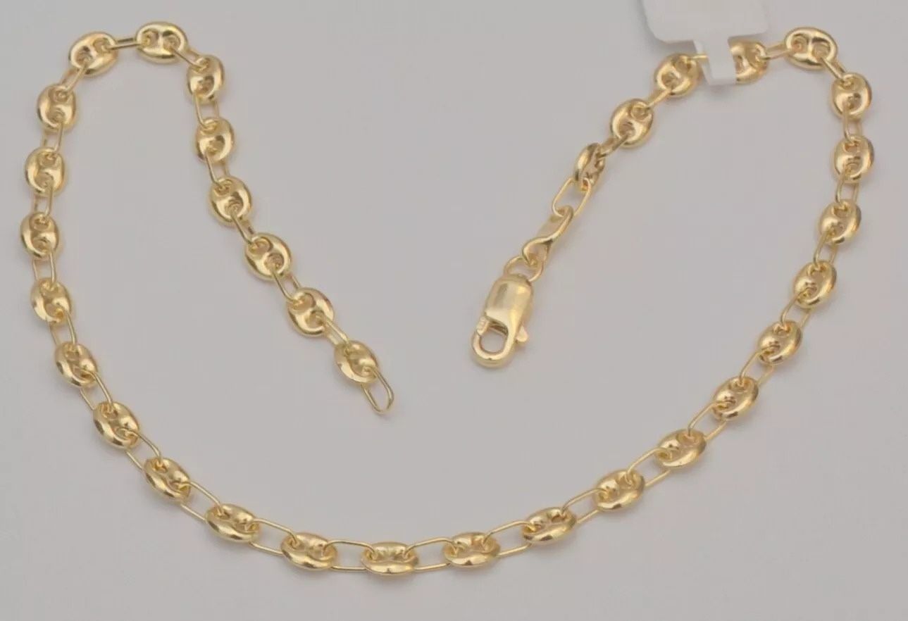 14k yellow gold puffed chain yellow gold puffed mariner bracelet 10 inch anklet
