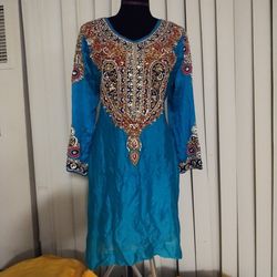 Embroidered, Rhinestone Silk Dress