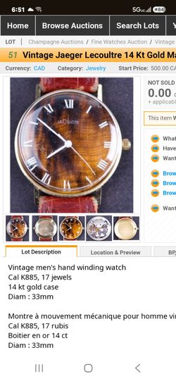 Selling a Vintage jaeger-lecoultre 14k gold manual wind wristwatch w/ Rare tiger eye Dial --Caliber K885 17 jewels 14k case,Diameter 33mm